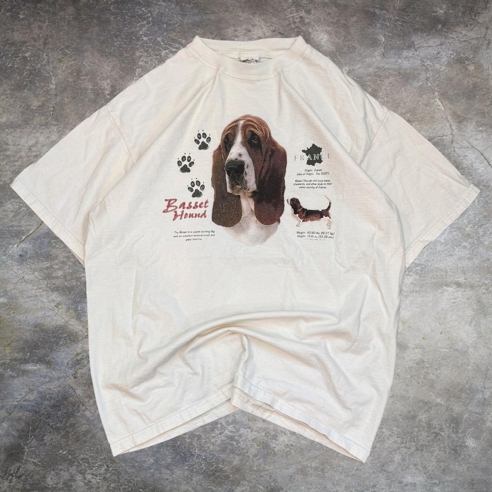 Vintage Basset Hound France Graphic Tee Adult Size XL Nature T-Shirt 90s VTG